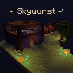 Skywurst's Minecraft sky island beneath a starry night sky